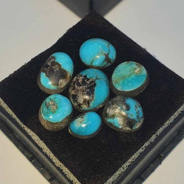 Vintage Bisbee mine Turquoise  10 carat sets//cut by Navajo Natives, freeform, baking cabs//turquoise with inclusions of chalcedony Pyrite