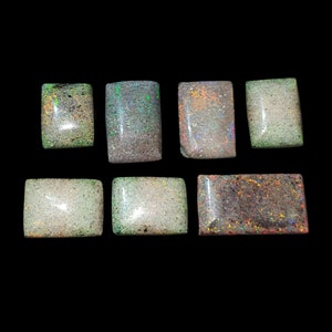 Andamooka Matrix Opal from Australia, green and rainbow rectangle ring size cabs, Rainbow matrix opal