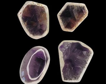 Flor de amatista trapezoidal ahumada con calcedonia-pesudora de goethita, en bruto Cabujón de cristal natural pulido en bruto de dos caras