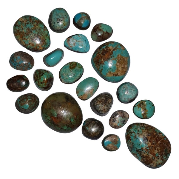 Unstabilized Vintage Cerrillos Turquoise cut by Native American Navajo Tribe, freeform doublet cabochons, Trible craft gemstone from the 60s