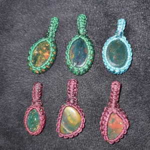 Natural Heliotrope Jewelry handmade bloodstone Macramé Pendant gift for crystal lovers