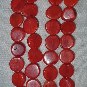 Antique Tibetan Coral beads from the Qing dynasty (year 1900) period//genuine untreated Corallium rubrum species //flat round coral beads