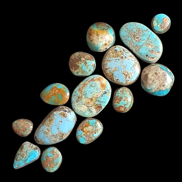 Untreated Vintage Turquoise from Pilot Mountain mine, cut by Native American Navajo Tribe//freeform, baking cabs trible craft  from the 60s