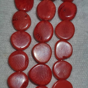 Antique Tibetan Coral beads from the Qing dynasty (year 1900) period//genuine untreated Corallium rubrum species //flat round coral beads
