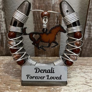 Personalized Horse Memorial Horseshoe with Metal Horse Charm