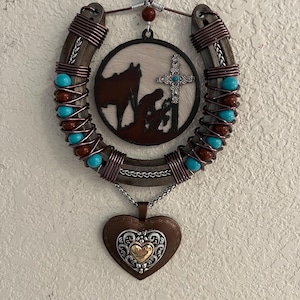 Cowboy Christian Cross, Horseshoe Art, Housewarming Gift