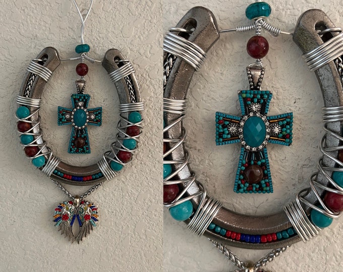 Christian Faith Wall Hanging Western Christian Cross Lucky Horseshoe