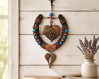 Personalized Horse Memorial Horseshoe: Engraved Keepsake with Horse Heart Pendant