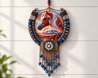 Handcrafted Horse Horseshoe Wall Decor, Cowgirl Gift, Rustic Western Art (Horseshoe)