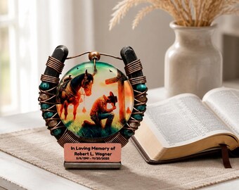 Personalized Cowboy Memorial Cross Keepsake | Western Horse Sympathy Remembrance Gift for Dad Husband Bereavement