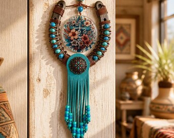 Western Faith Horseshoe Decor, Turquoise Cross Wall Hanging, Rustic Cowgirl Christian Gift