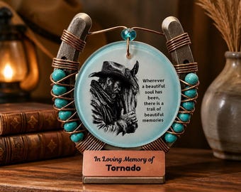 Personalized Horse Memorial Horseshoe, Cowgirl and Horse Ornament, gift for Equestrian
