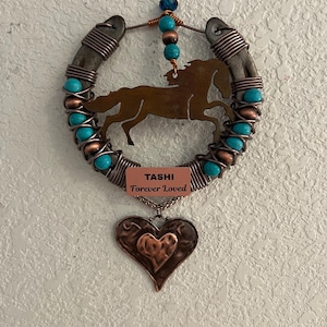 Personalized Horse Memorial Horseshoe: Engraved Keepsake with Metal Horse Pendant