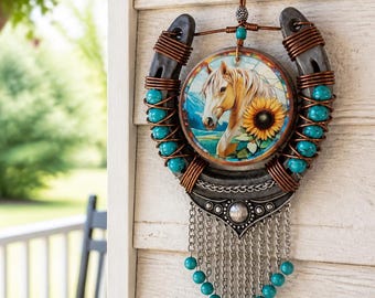 Palomino Horse Horseshoe Wall Decor | Turquoise Sunflower Western Art Hanging