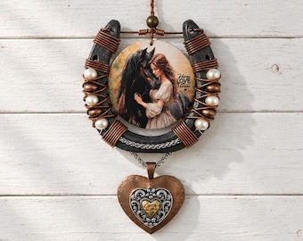 Handcrafted Horseshoe Wall Decor, Horse Lover Gift, Western Rustic Equestrian Art (Heart Accent)