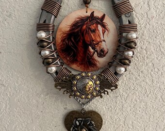 Handcrafted Horseshoe Wall Decor Copper Wire Wrapped Turquoise Charm Southwest Rustic Western Art Gift