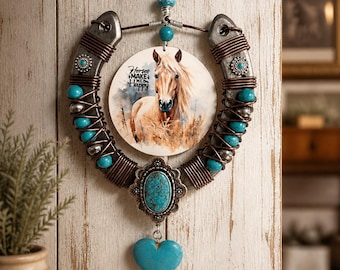 Western Horse Lover Decor,  Handmade Horseshoe Art, Equine Wall Hanging, Cowgirl Style, Gypsy Cowgirl