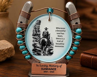 Personalized Horse Memorial Horseshoe, Cowgirl and Horse Ornament, gift for Equestrian