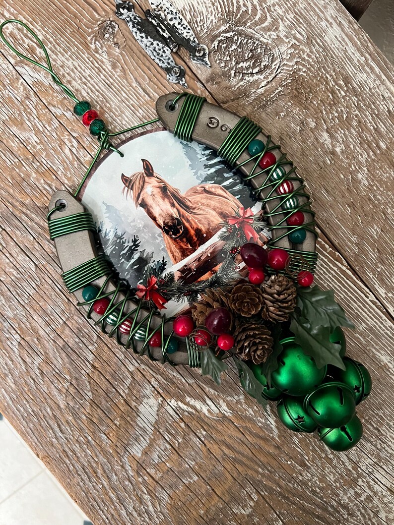 Christmas Decor Horseshoe Wreath Country Christmas Decor Horseshoe Art