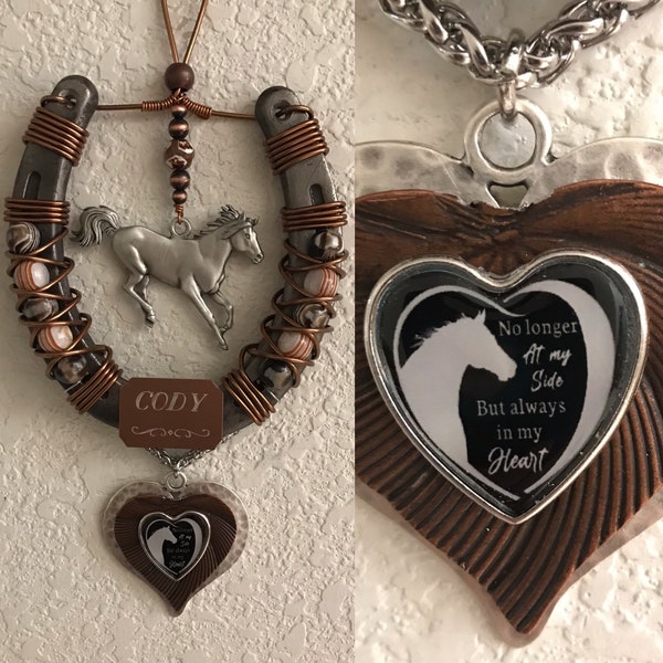 Horse Memorial Keepsake, Custom Engraved Horseshoe, Personalized Decorated Horseshoe, Horse Lover Gift, Pet Memorial,  Sympathy Gift