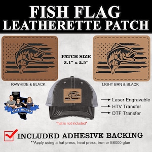 FISH FLAG Leatherette hat Patch - laser engraved