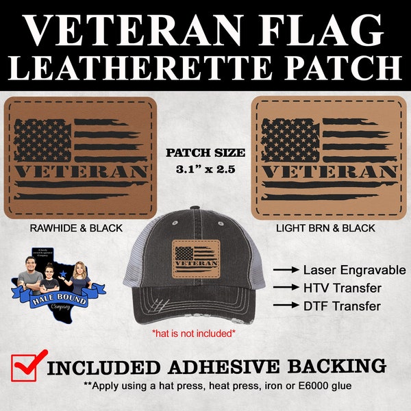 VETERAN FLAG Leatherette hat Patch - laser engraved