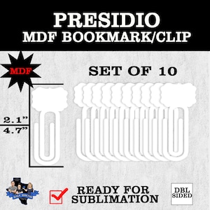 Presidio MDF Bookmark Clip - Blank for Sublimation, set of 10 , Free Shipping