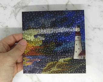 Small square art print card - Lighthouse art print with a Christian theme - Art print of a polymer clay artwork by Leah Radlett "Light"