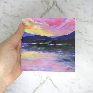 Small square art print card - Calm lake art print - Art print of a polymer clay artwork by Leah Radlett "Peace, little one" - lake art print