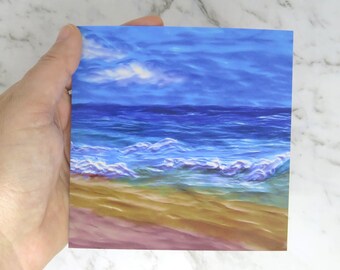 Small square art print card - Beach art print - Art print of a polymer clay artwork by Leah Radlett "Summer Breeze" - coastal art print