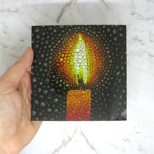 Small square art print card Candle art print Art print of a polymer clay artwork by Leah Radlett Surrender Golden candle print image 1