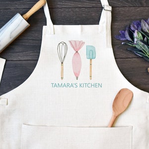 Personalized Linen Kitchen Apron, Custom Cooking Apron with Pocket