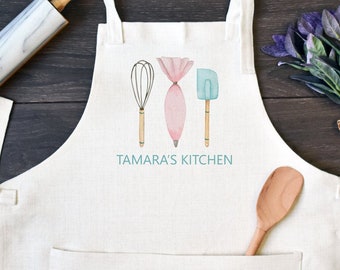 Personalized Linen Kitchen Apron, Custom Cooking Apron with Pocket