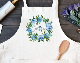 Personalized Linen Kitchen Apron, Custom Cooking Apron with Pocket