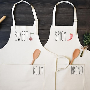 His and Hers Linen Kitchen Aprons, Funny Cooking Apron with Pocket Set of Two