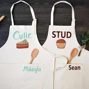 His and Hers Linen Kitchen Aprons, Funny Cooking Apron with Pocket Set of Two
