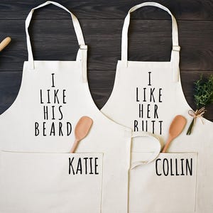 His and Hers Linen Kitchen Aprons, Funny Cooking Apron with Pocket Set of Two