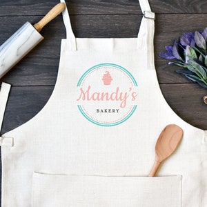 Personalized Linen Kitchen Apron, Custom Cooking Apron with Pocket