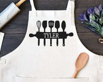Personalized Kitchen Apron: Custom Cooking Utensils, Baking Apron with Pocket