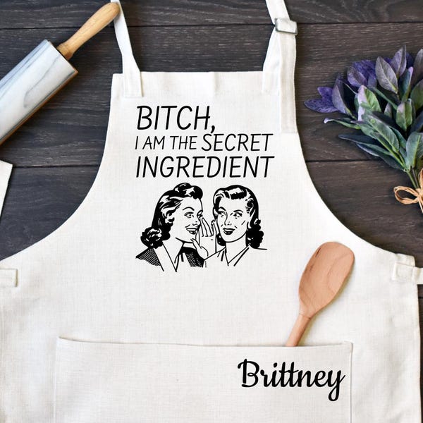 Personalized Kitchen Apron, Funny Cooking Apron with Pocket, Custom Name Baking Apron, Secret Ingredient