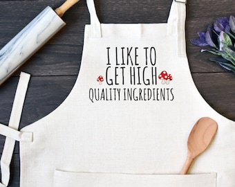 Linen Kitchen Apron, Funny Cooking Apron with Pocket, Get High