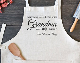 Linen Kitchen Apron, Gift for Grandma From Grandkids