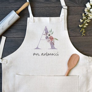 Personalized Linen Kitchen Apron, Custom Cooking Apron with Pocket