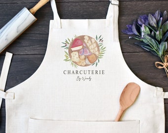 Personalized Linen Kitchen Apron, Custom Cooking Apron with Pocket