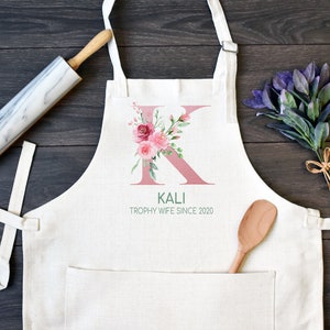 Personalized Linen Kitchen Apron, Custom Cooking Apron with Pocket