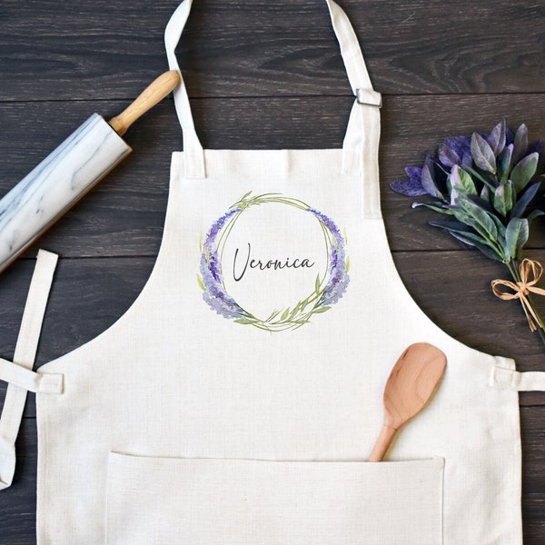 Personalized Linen Kitchen Apron, Custom Cooking Apron with Pocket