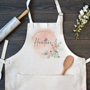 Personalized Linen Kitchen Apron, Custom Cooking Apron with Pocket