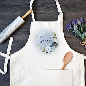 Personalized Linen Kitchen Apron, Custom Cooking Apron with Pocket