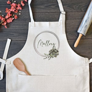 Personalized Linen Kitchen Apron, Custom Cooking Apron with Pocket