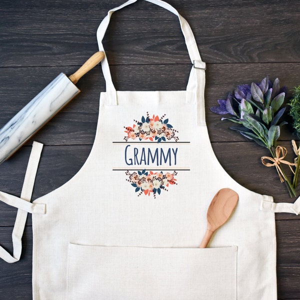 Personalized Linen Kitchen Apron, Custom Holiday Apron with Pocket